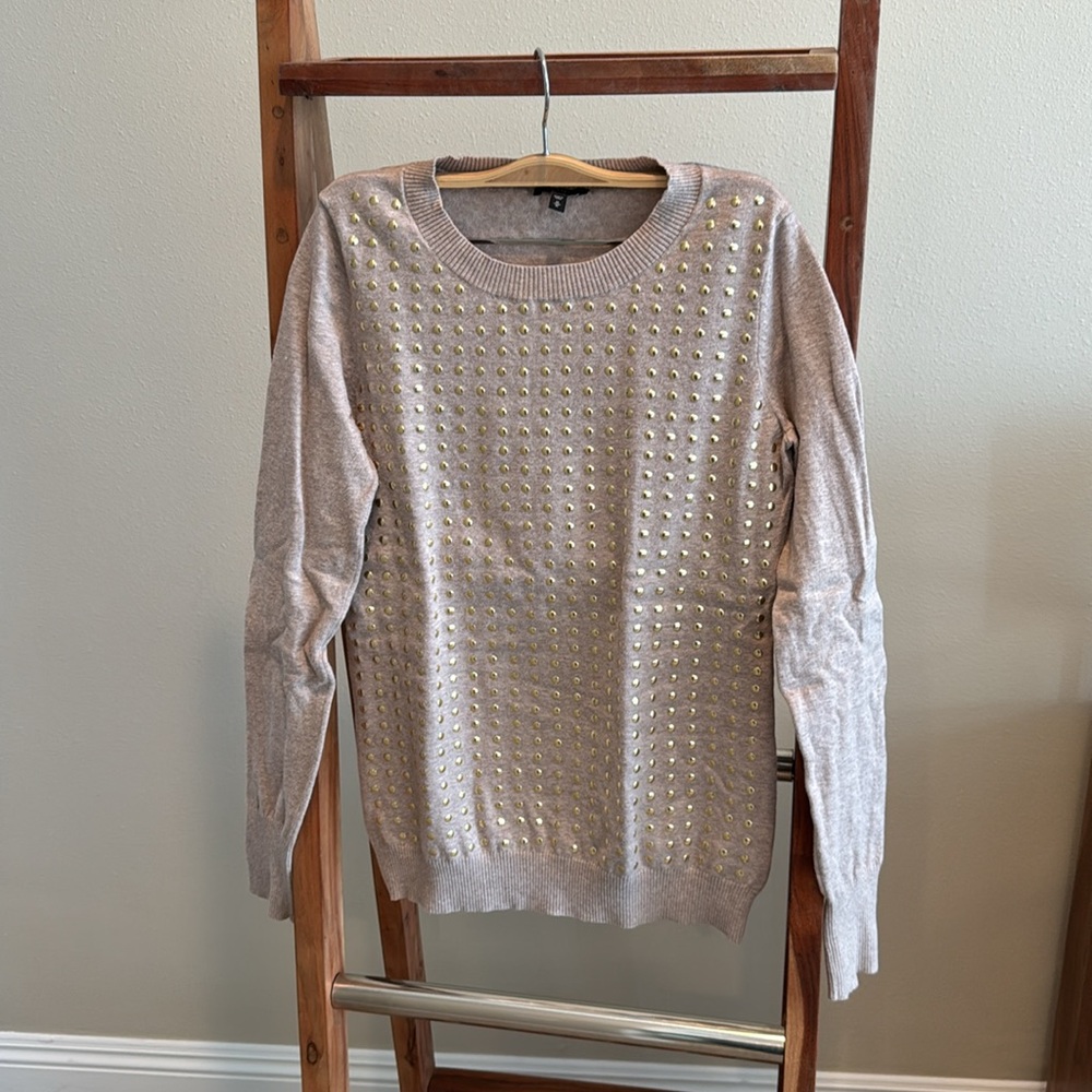 Express, beige and gold studded sweater, size medium